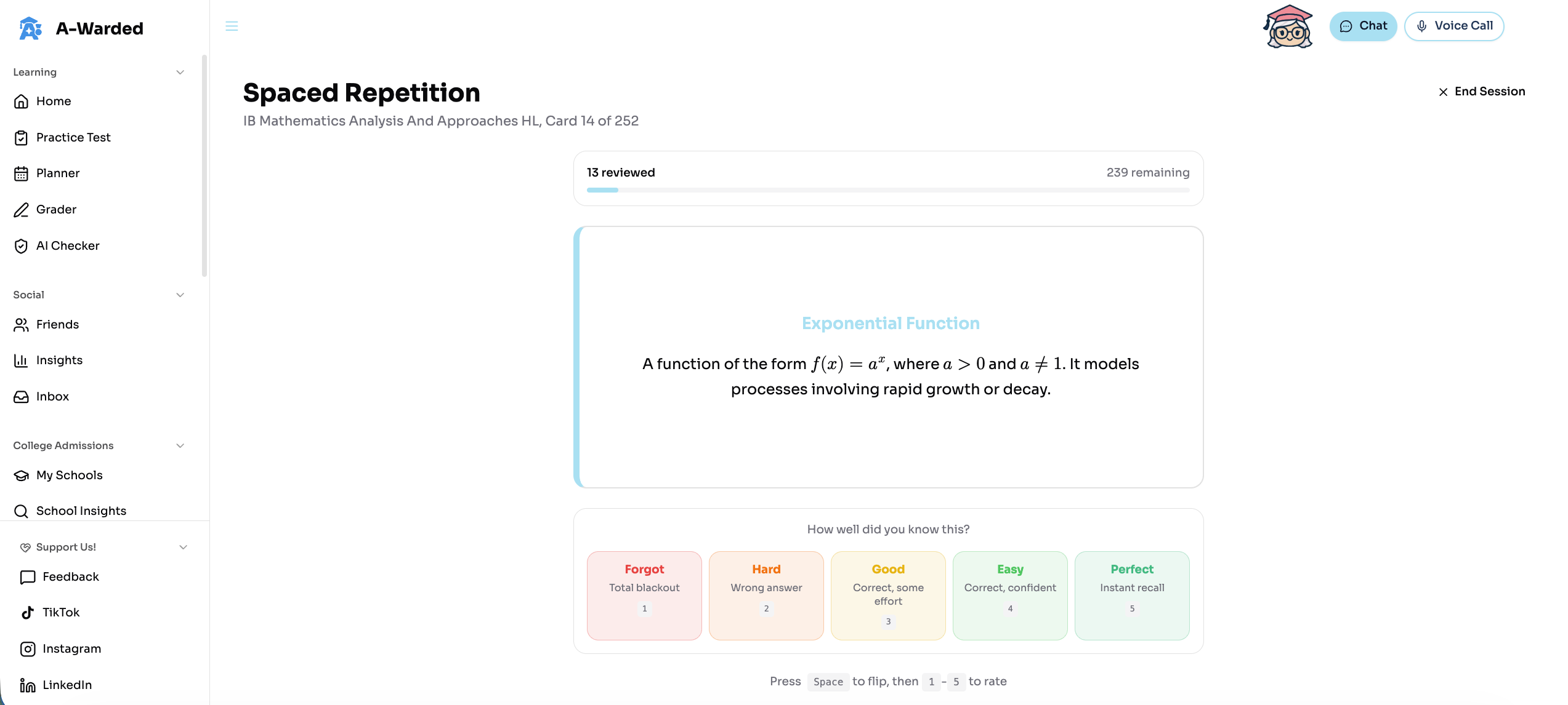 Spaced repetition flashcard with math content